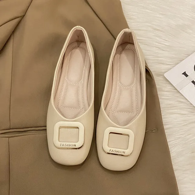 Women's Retro Square Head Pumps Soft Bottom Gommino Beige - Shop at LoveMi
