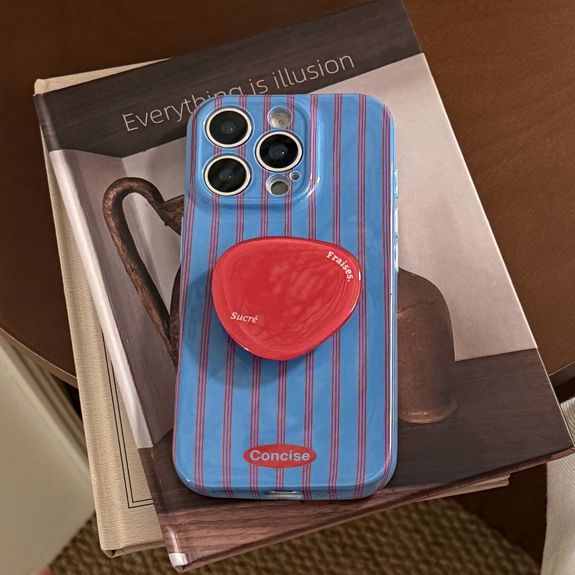 Red And Blue Striped Phone Case With A Retro Film-inspired Design And A Personalized Stand For Full-body Protection