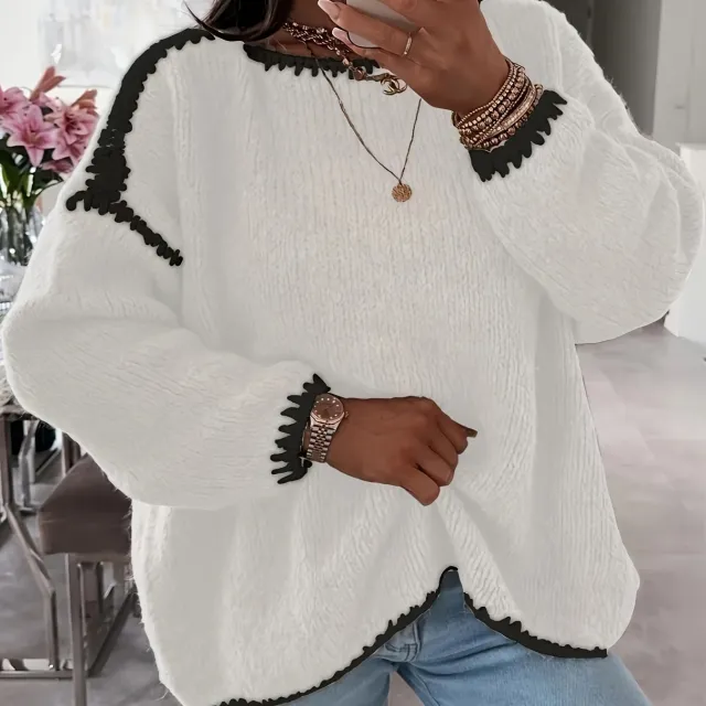 Female Loose And Casual Off the shoulder Solid color Sweater White - Shop at LoveMi