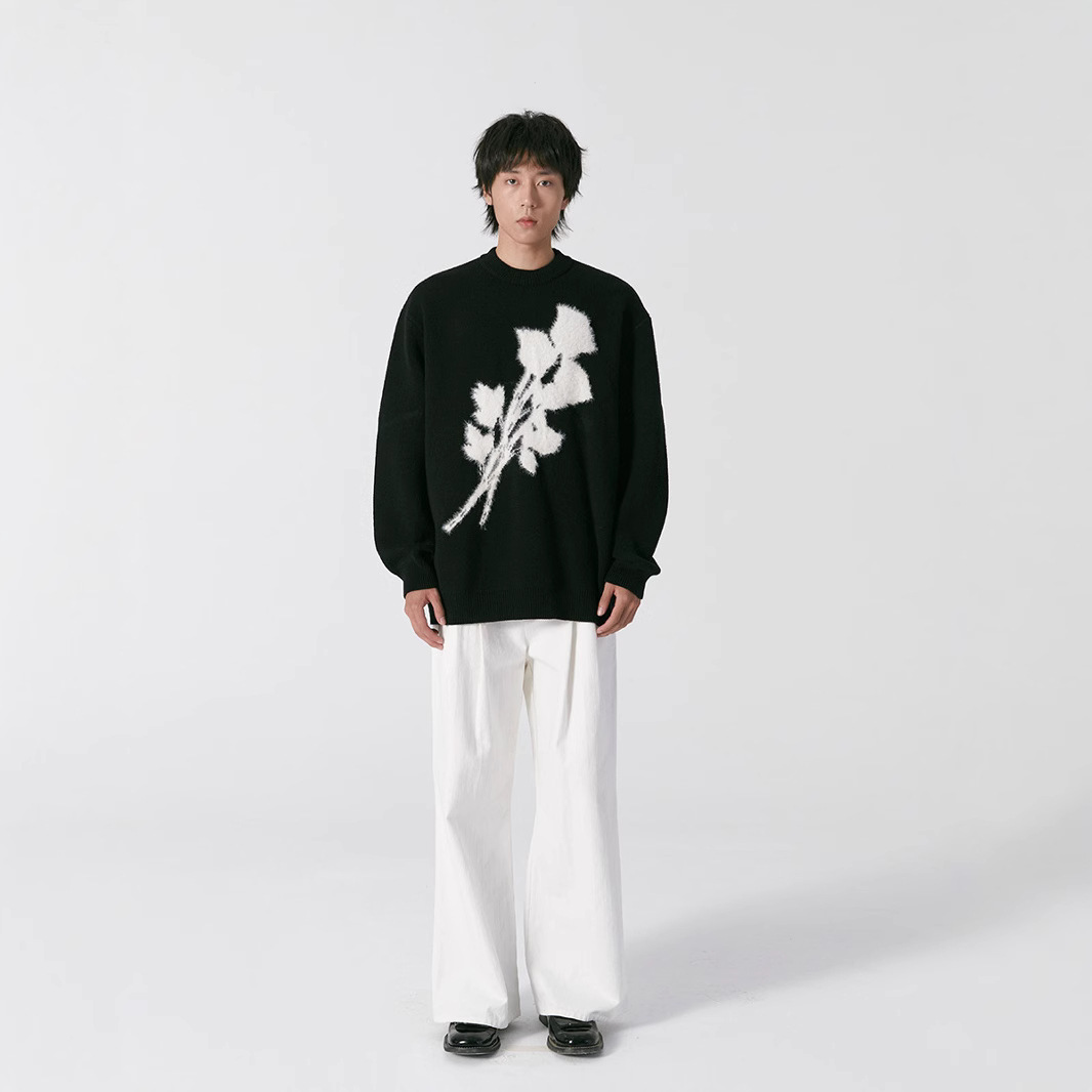 Korean-style Niche Vintage Rose Jacquard Sweater For Men
