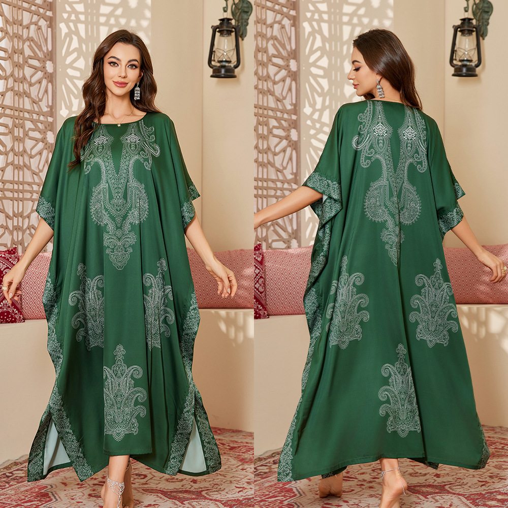 Satin Pajamas Mid-East Wind Loose Gorgeous Printed Blouse Robe