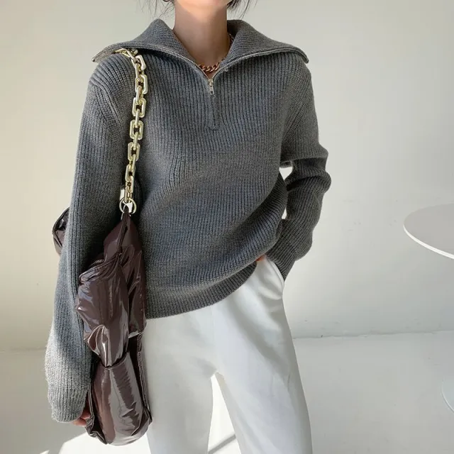 Womens Relaxed fit Niche Zip up Sweater Gray - Shop at LoveMi