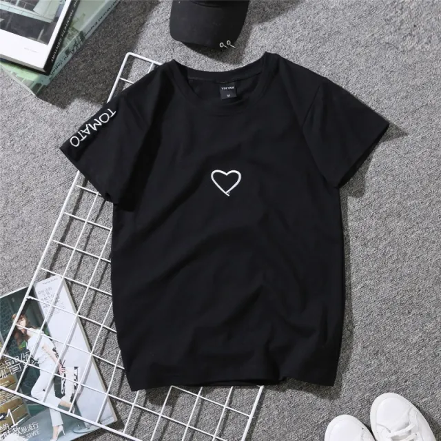 Embroidery Love Summer New Letters All match Short Sleeve Black - Shop at LoveMi