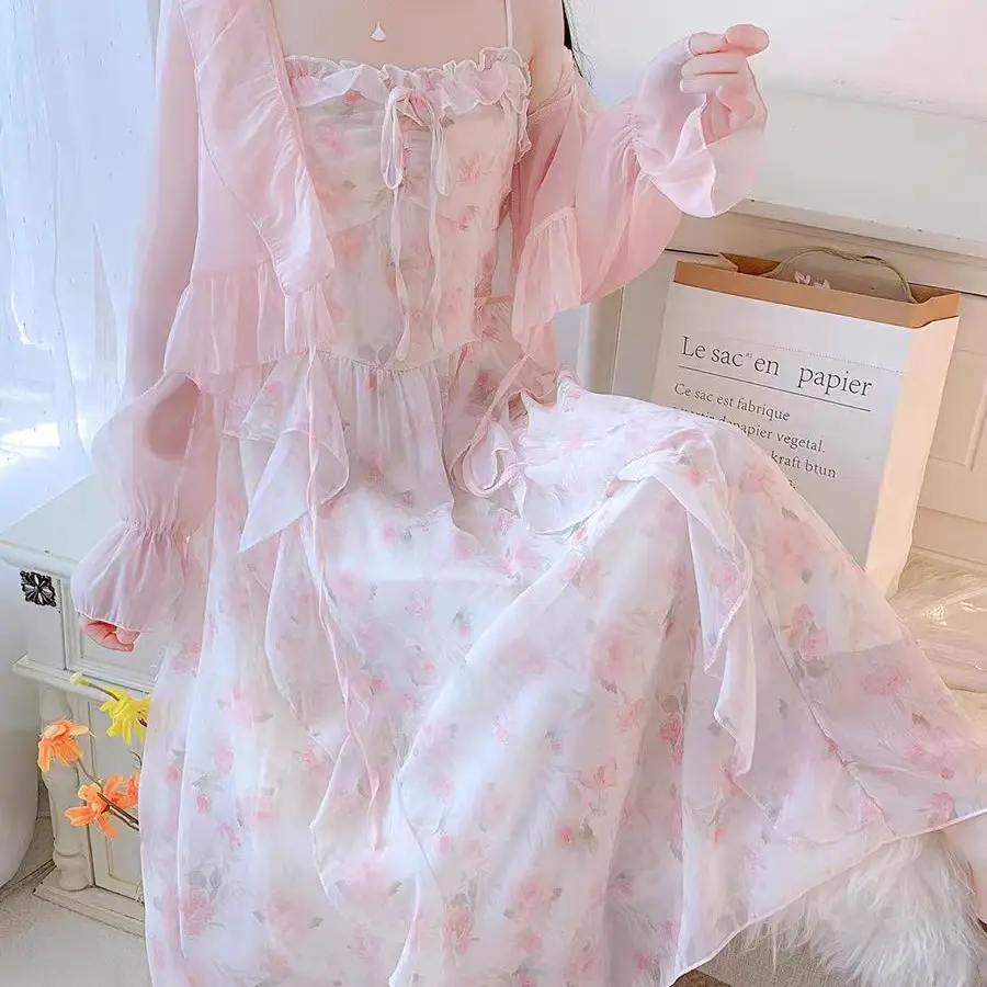 Elegant And Sweet Chiffon Floral Maxi Dress