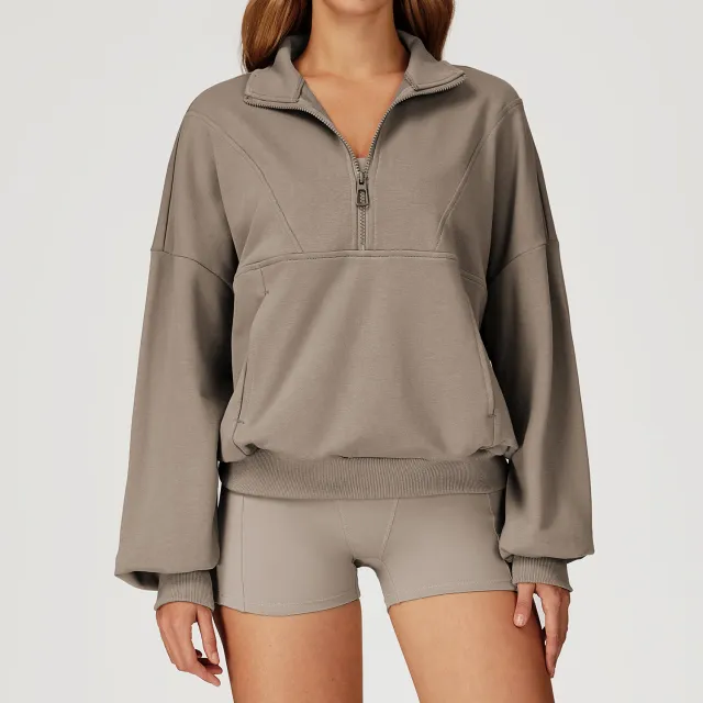 Casual Sweatshirt Zipper Windproof Warm All matching Loose Sportswear Camel Gray - Shop at LoveMi