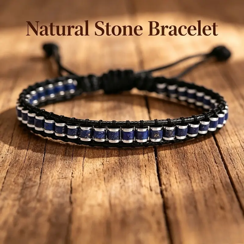 Natural Stone Braided Bracelet - Unisex Handmade