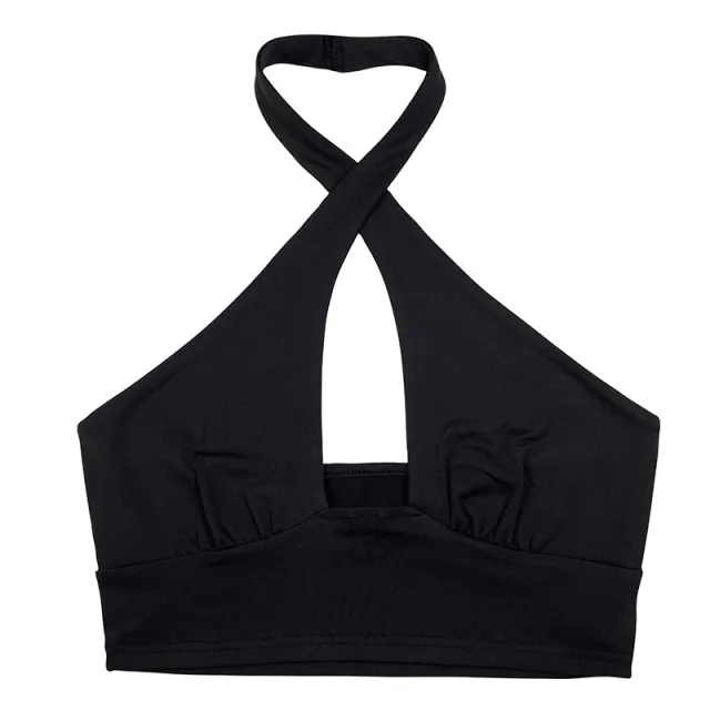 Backless Wireless Slim fit Halter Short Vest Wrapped Chest Black - Shop at LoveMi