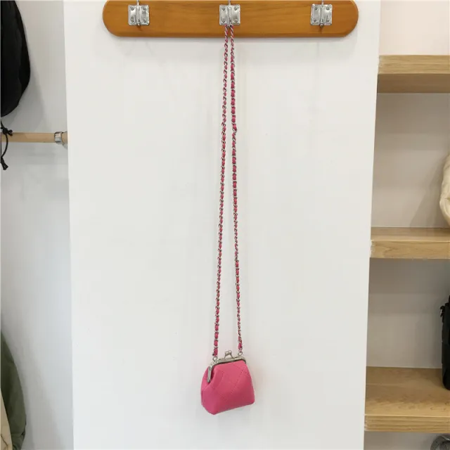 Textured Rhombus Chain Shoulder Crossbody Earphone Bag Rose - Shop at LoveMi