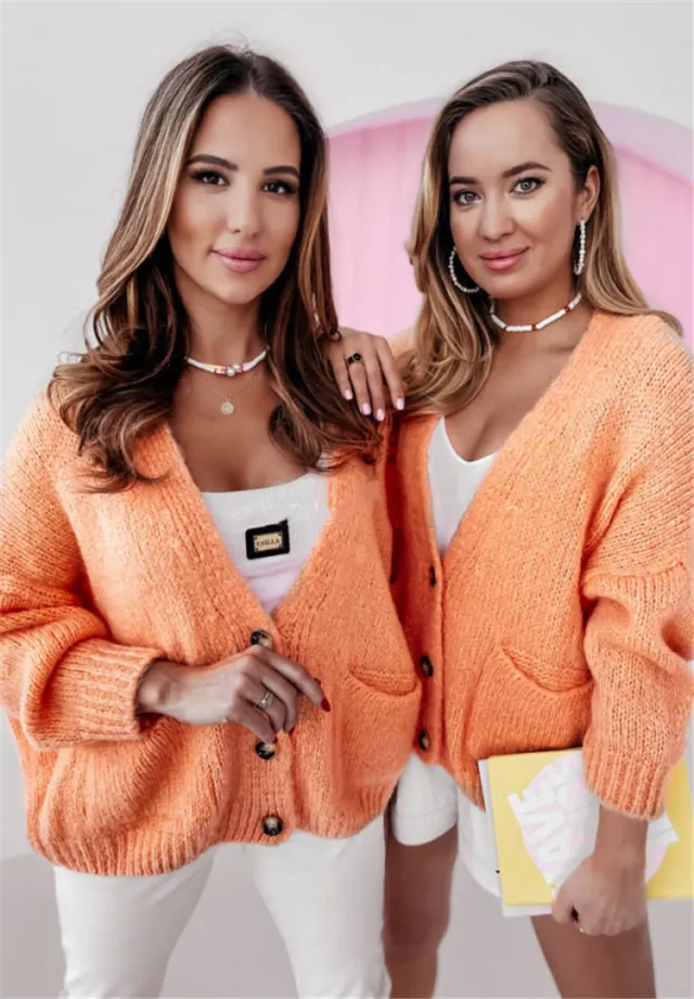 Knitted Cardigan Women Coat Temperament Commute Orange - Shop at LoveMi