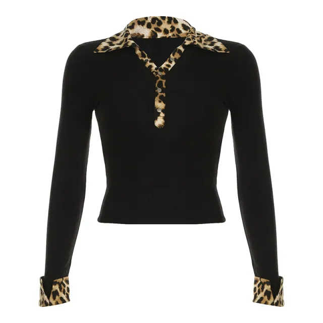 European And American Leopard Print Slim fit Knitted Top Leopard - Shop at LoveMi