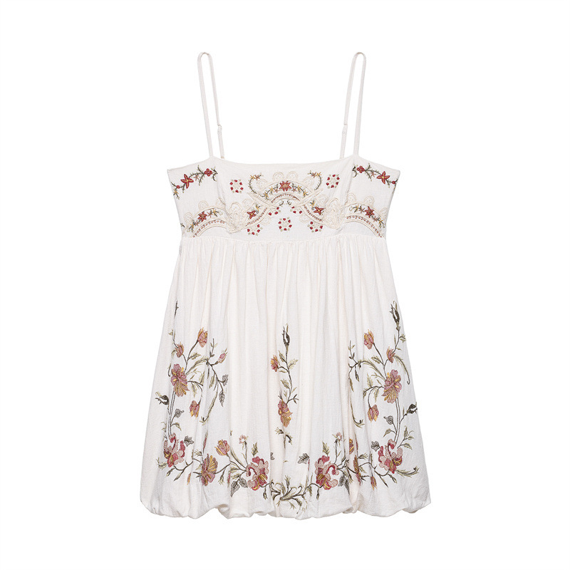 Simplicity Embroidery Short Sling Dress - Shop at LoveMi
