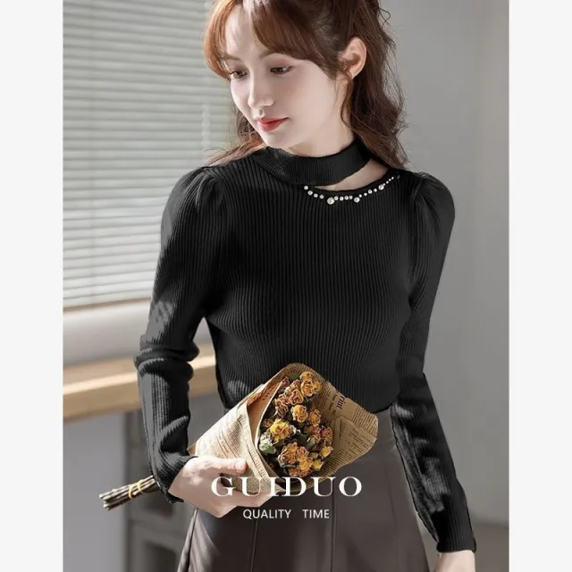 Women's Half Turtleneck Beaded Bottoming Shirt Autumn And Winter High Sense Black - Shop at LoveMi