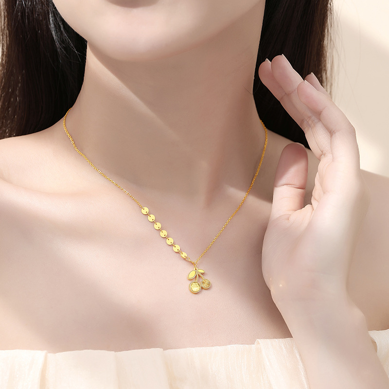 S925 Silver Sweet Cute Honeycomb Fruit Cherry Necklace