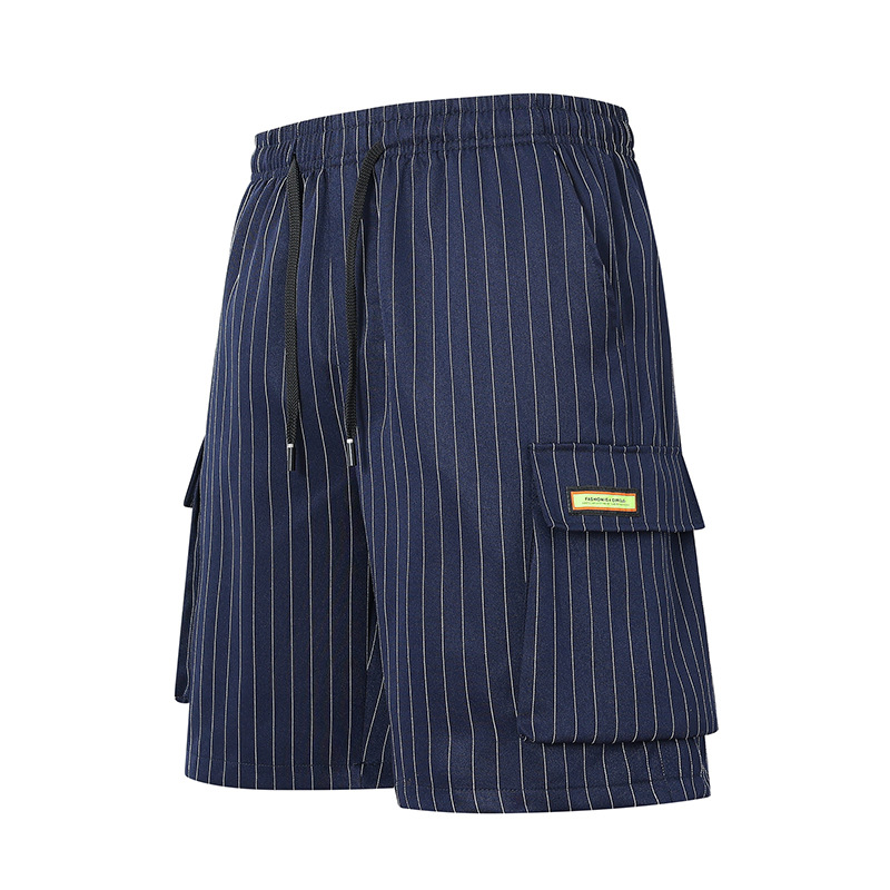 Chinese Style Summer Striped Casual Shorts Men's Loose Straight Beach Pants Shorts