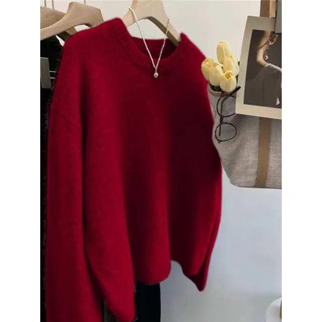 Japanese Leisure Idle Style Milk Huhoo Round Neck Sweater For Women Red - Shop at LoveMi