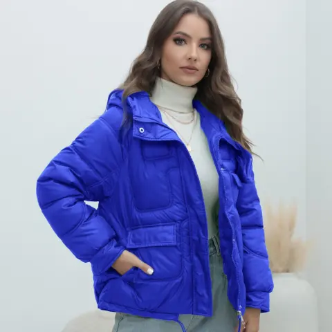 Down Cotton-padded Coat for Women Thickened Bright Color Stand