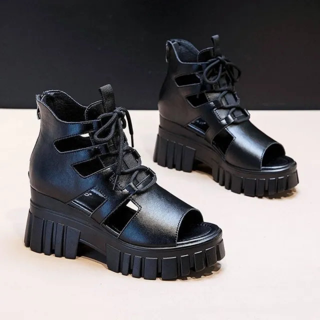 All matching Peep Toe High Heel Platform Platform Height Increasing Slope Black - Shop at LoveMi