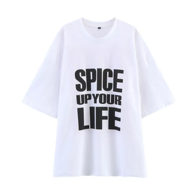 European And American Style Women's Fashion Casual Round Neck Loose Half Sleeve Printed T shirt White - Shop at LoveMi