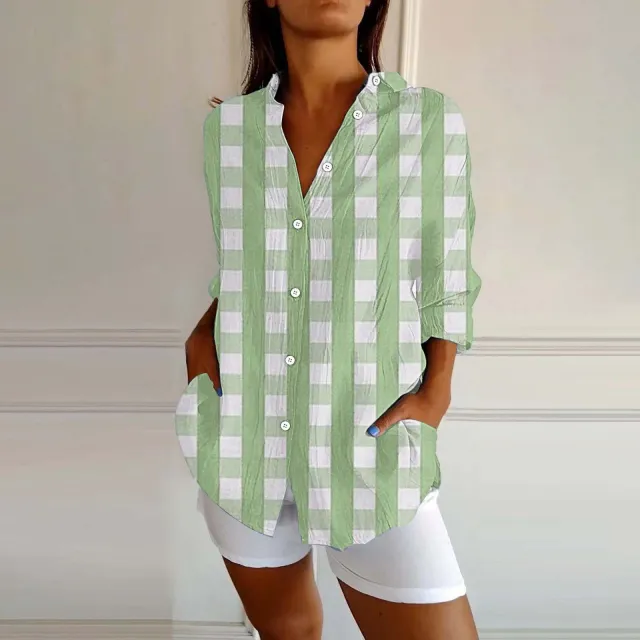 New Women's Spring And Summer Long Sleeves Plaid Printed Shirt Mcs01419 - Shop at LoveMi