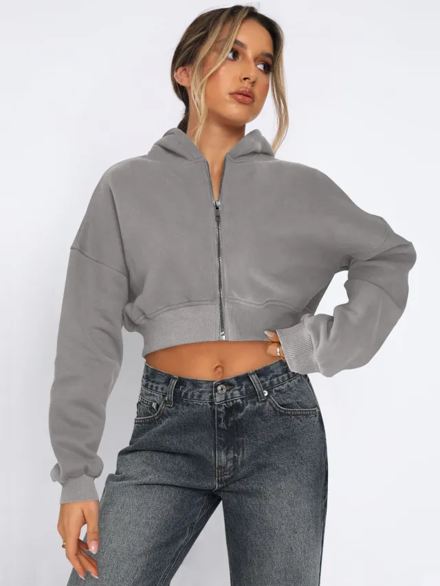 Long Sleeve Fleece Zipper Cardigan Hoodie Casual Jacket Coffee - Shop at LoveMi