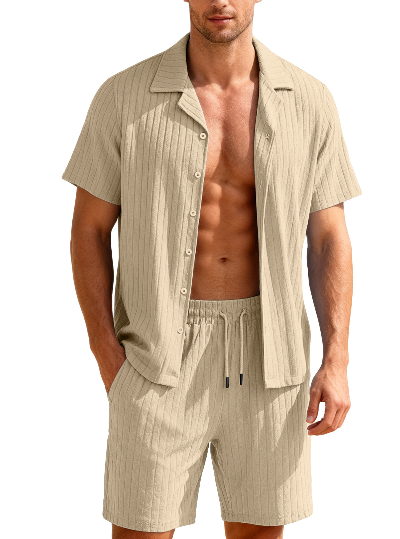 Casual Button-Down Shirt And Mens Shorts Set