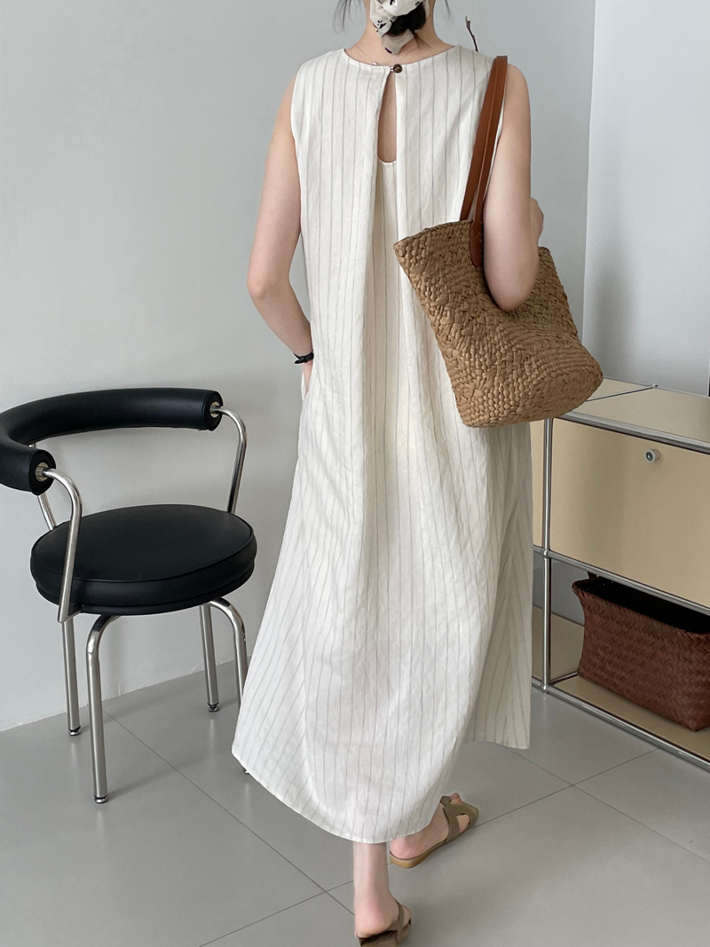 Womens Striped Loose-fit Sleeveless Dress