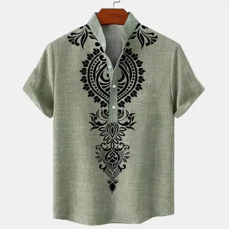 Men's Shirt Digital 3D Printing Linen Short Sleeve