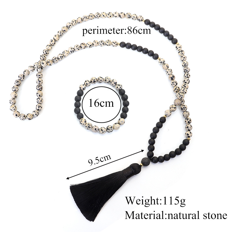 108-bead Spotted Stone Tassel Bracelet Necklace