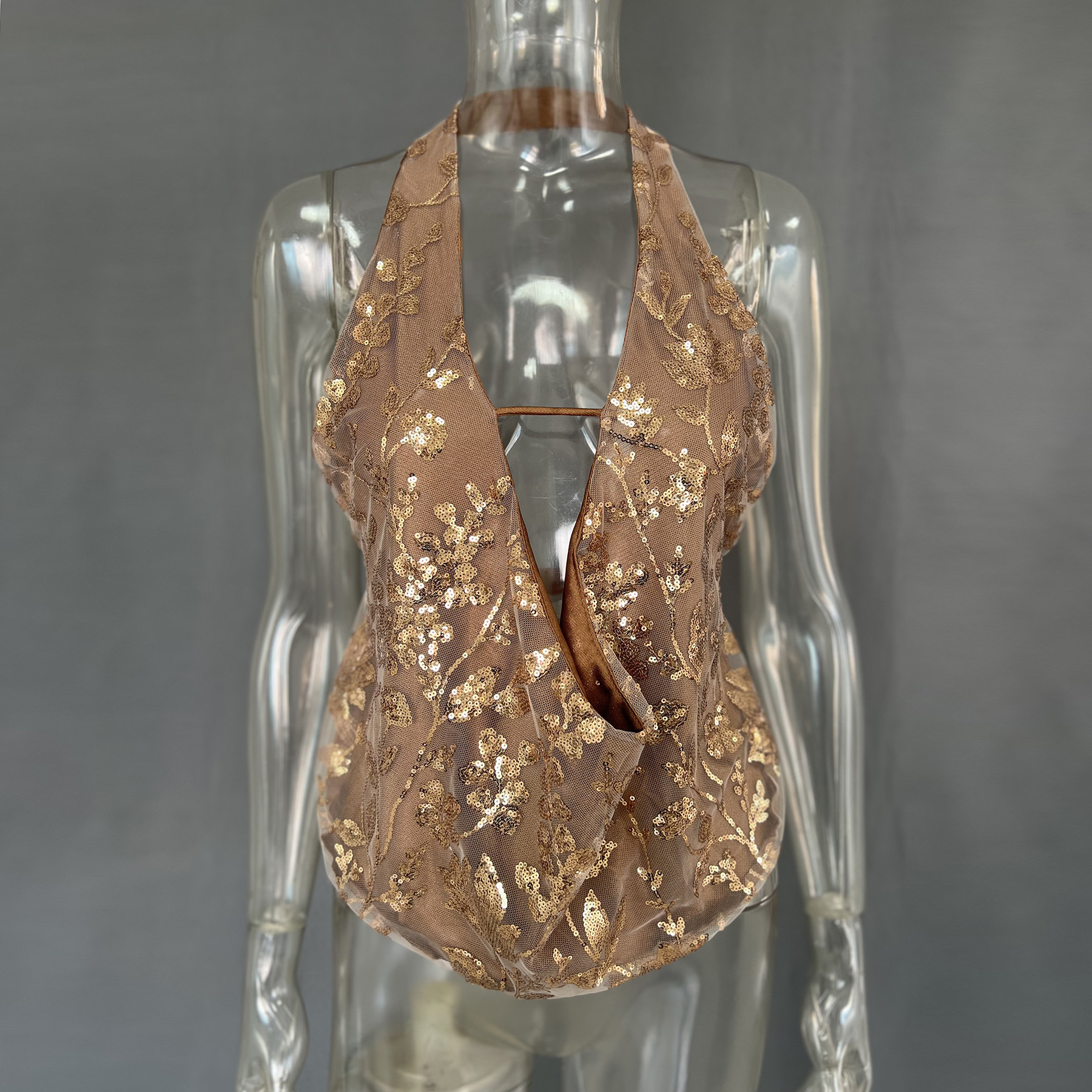 Women's Sexy Backless Sequined V-neck Top