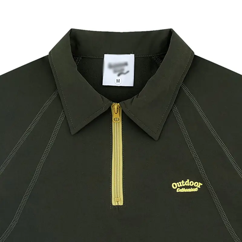 Men's Sports Topstitching Half Zipper And Lapel Short Sleeve