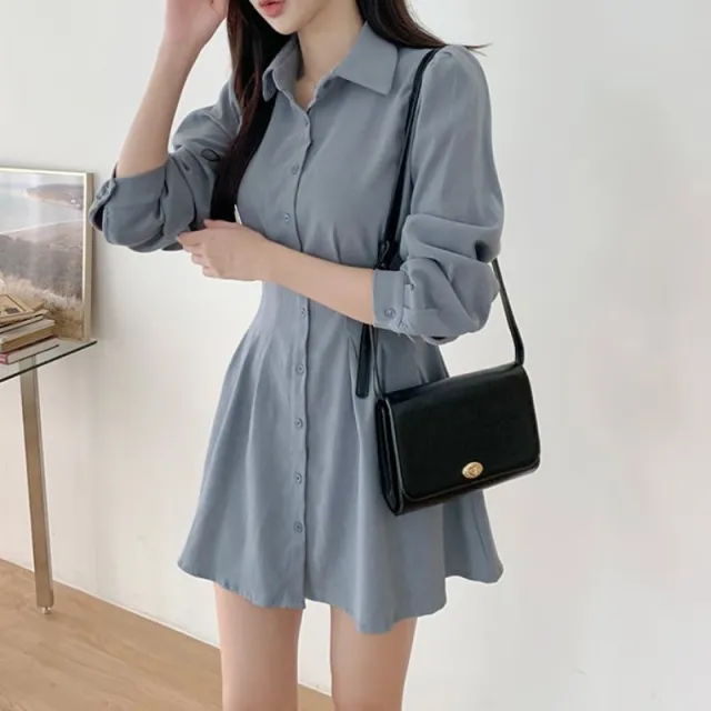 Long Sleeves Outerwear Small Character Bottoming Shirt Skirt Blue - Shop at LoveMi
