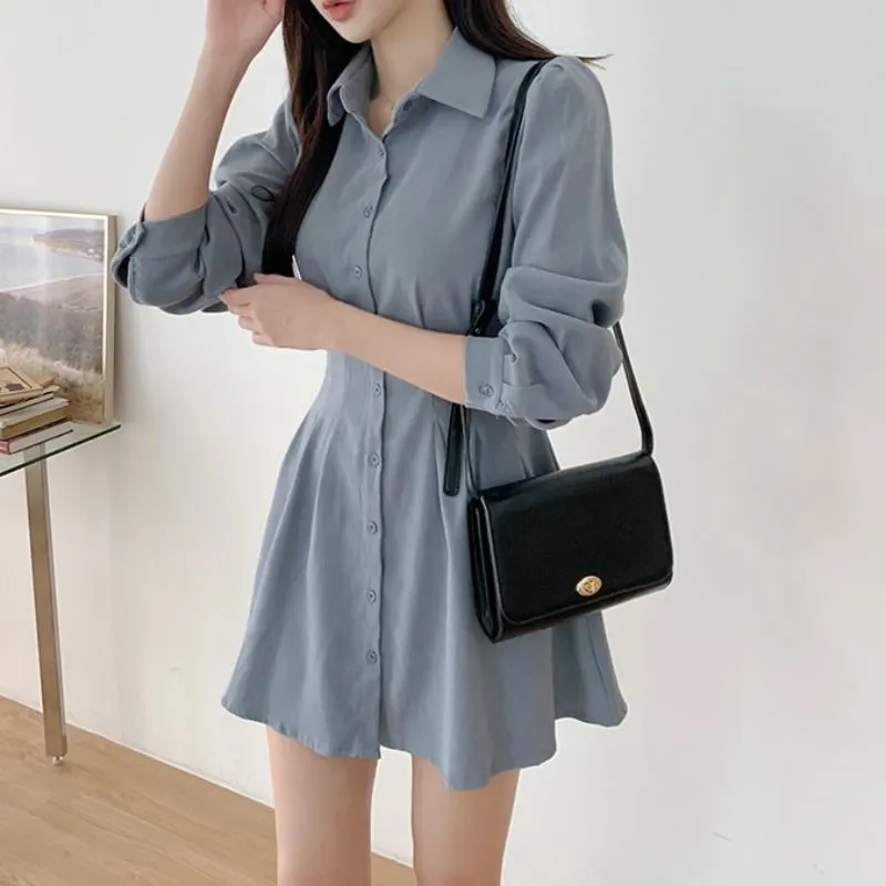 Long Sleeves Outerwear Small Character Bottoming Shirt Skirt - Blue