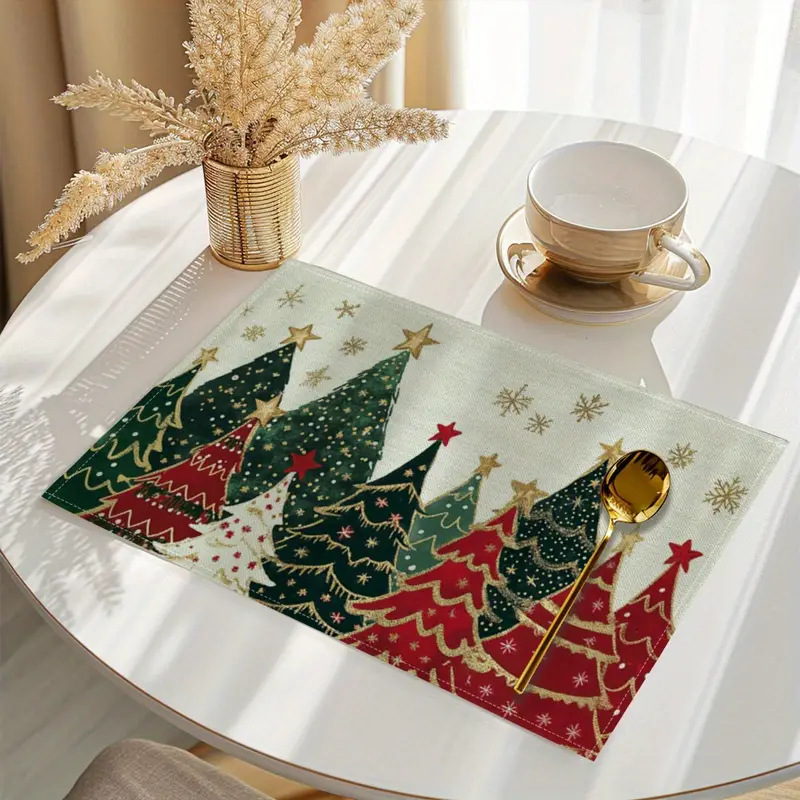Christmas Holiday Party Table Insulation Mat Christmas Tree Linen Printing