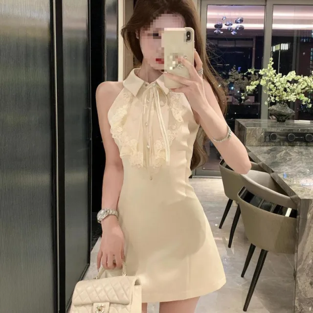 Summer High end Lace trimmed Sleeveless Princess Dress Apricot - Shop at LoveMi