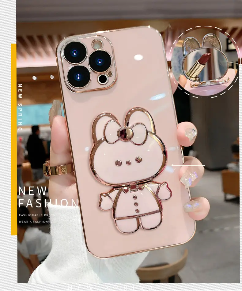 Creative Cartoon Rabbit Stand Mirror Phone Case