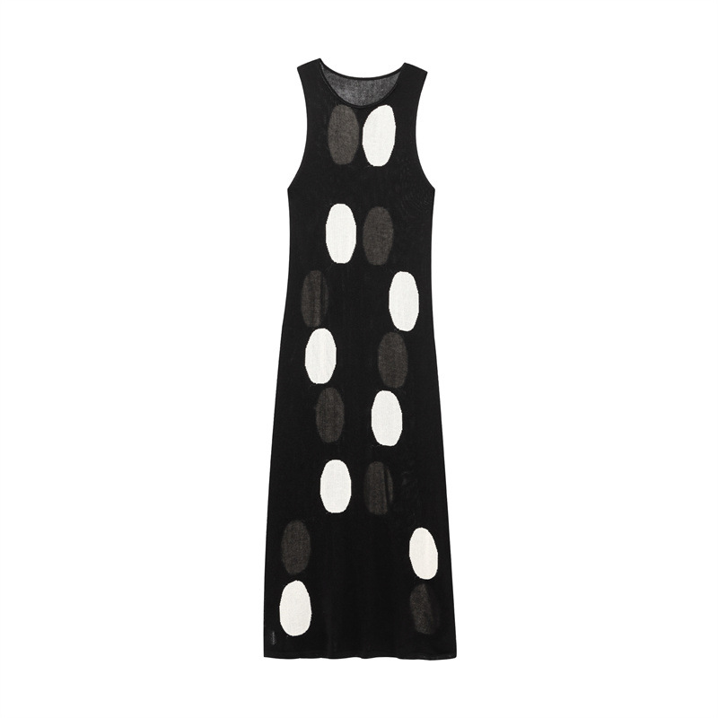 Summer European And American Style Polka Dot Knitted Long Sleeveless Dress