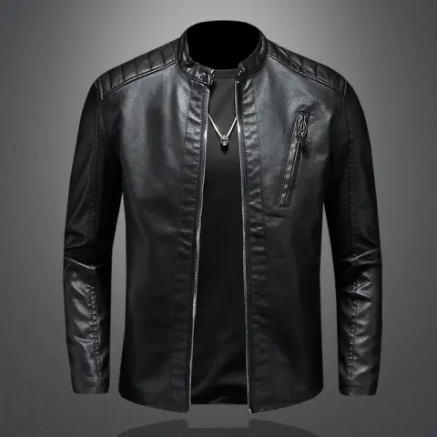 Fall Plus Size Leather Clothing with Stand Collar