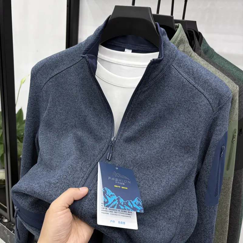 New Men's Knitwear Jacket Solid Color Stand Collar