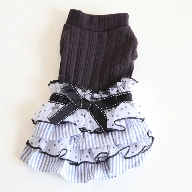 Polka Dot Lace Cake Dress Pet Clothes Charcoal Black - Shop at LoveMi