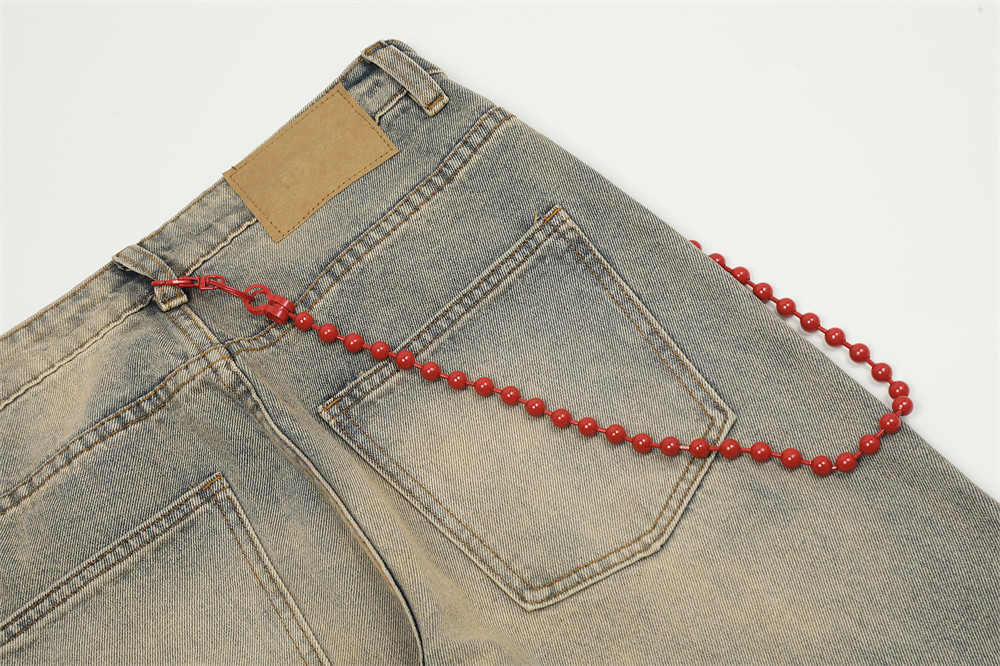 Side Red Chain Yellow Mud Dyed Straight Jeans