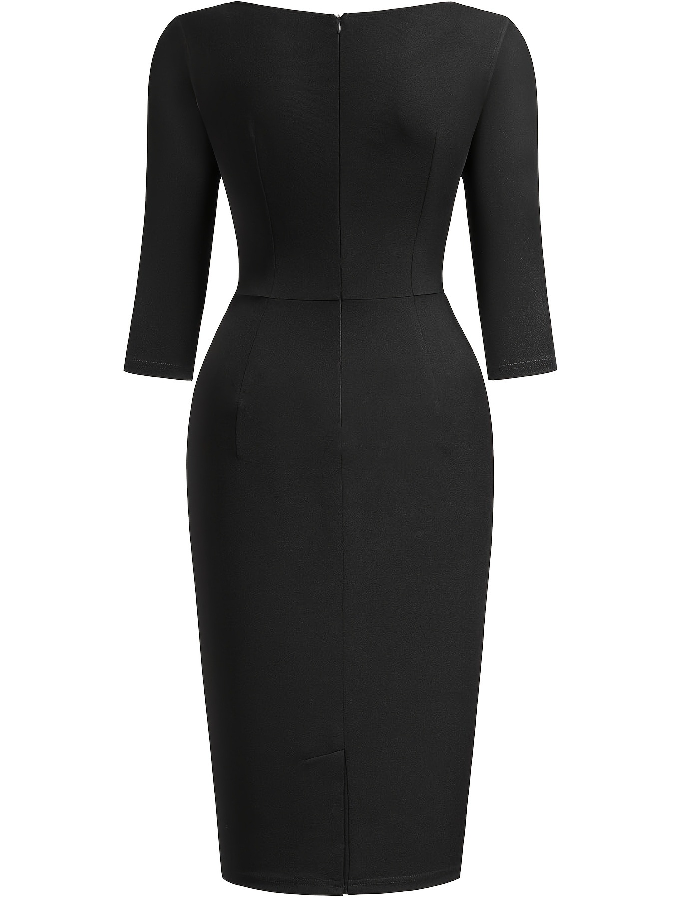Vestido lápiz asimétrico con pliegues y mangas tres cuartos para banquetes. 17ef5350 51f5 4254 94c3 871cccad513c