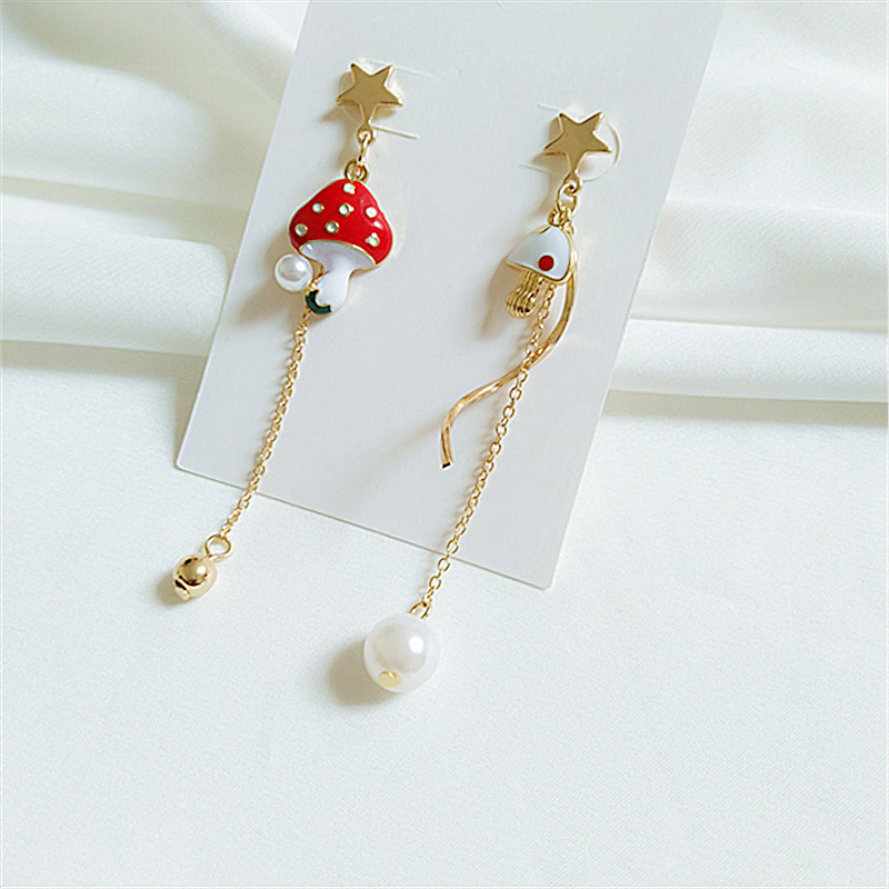 Sterling Silver Needle Star Ear Studs Mushroom Asymmetry