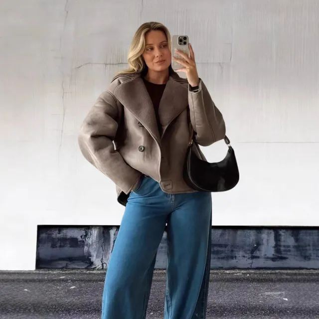 Vintage Lambswool Lapel Long sleeve Jacket For Women Light Brown - Shop at LoveMi