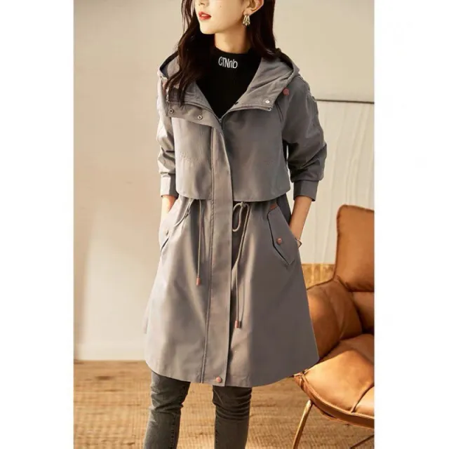 Women's Spring And Autumn Windbreaker Korean Fashion Overcoat Smoky Gray - Shop at LoveMi