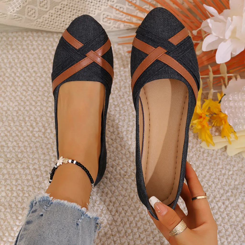 Ins Cross-straped Denim Loafers Fashion Lightweight Comfortable Flats Shoes For Women - Black
