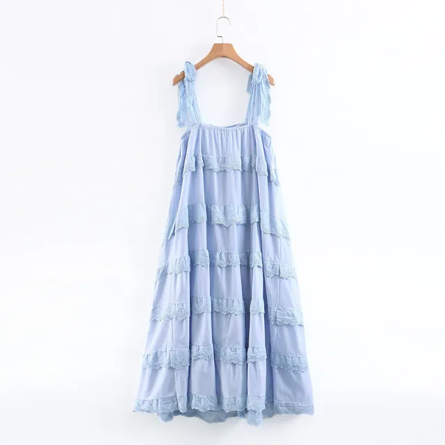 New Fringe Margin Fairy Expansion Skirt Long Dress Blue - Shop at LoveMi