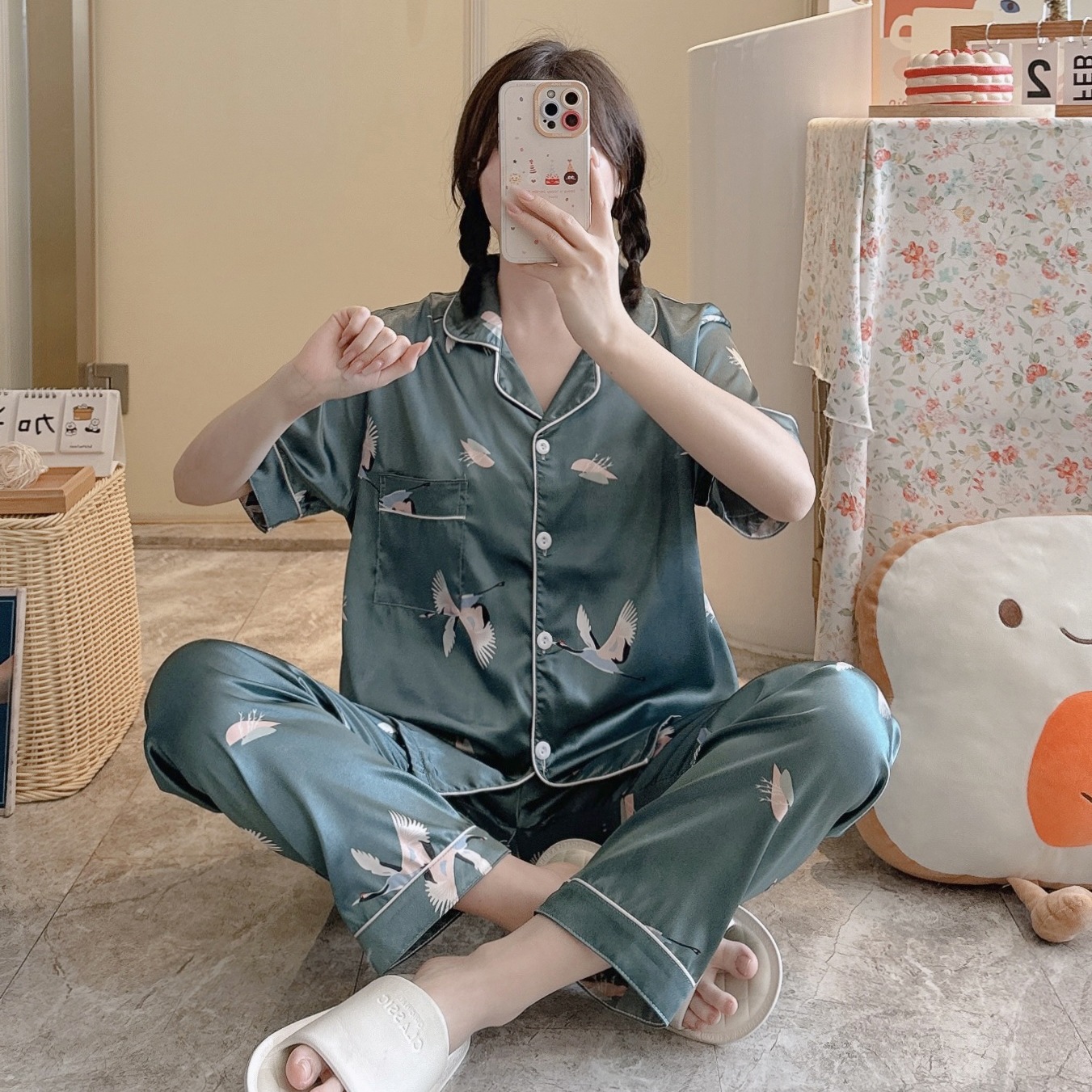 Summer Casual Short Sleeve Comfortable Lapel Ice Silk Home Wear Women 4 Style Xxl - Shop at LoveMi