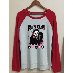 Women's Round Neck Stitching Long Sleeve T-shirt Women - Red - View 1