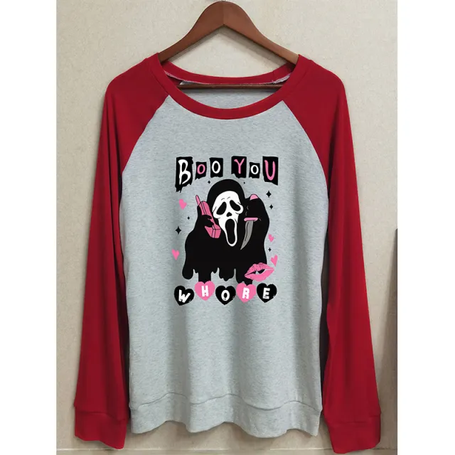 Women's Round Neck Stitching Long Sleeve T shirt Women Red - Shop at LoveMi