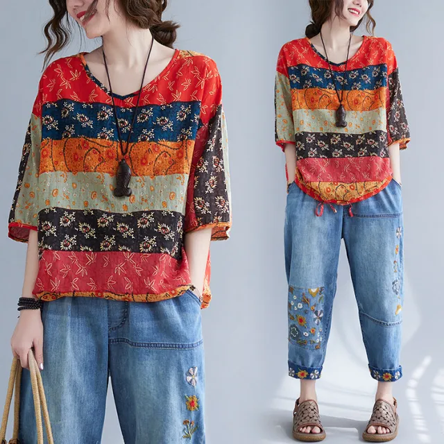 Lady Literature Cotton And Linen Drawstring Slimming Short Sleeve - Shop at LoveMi